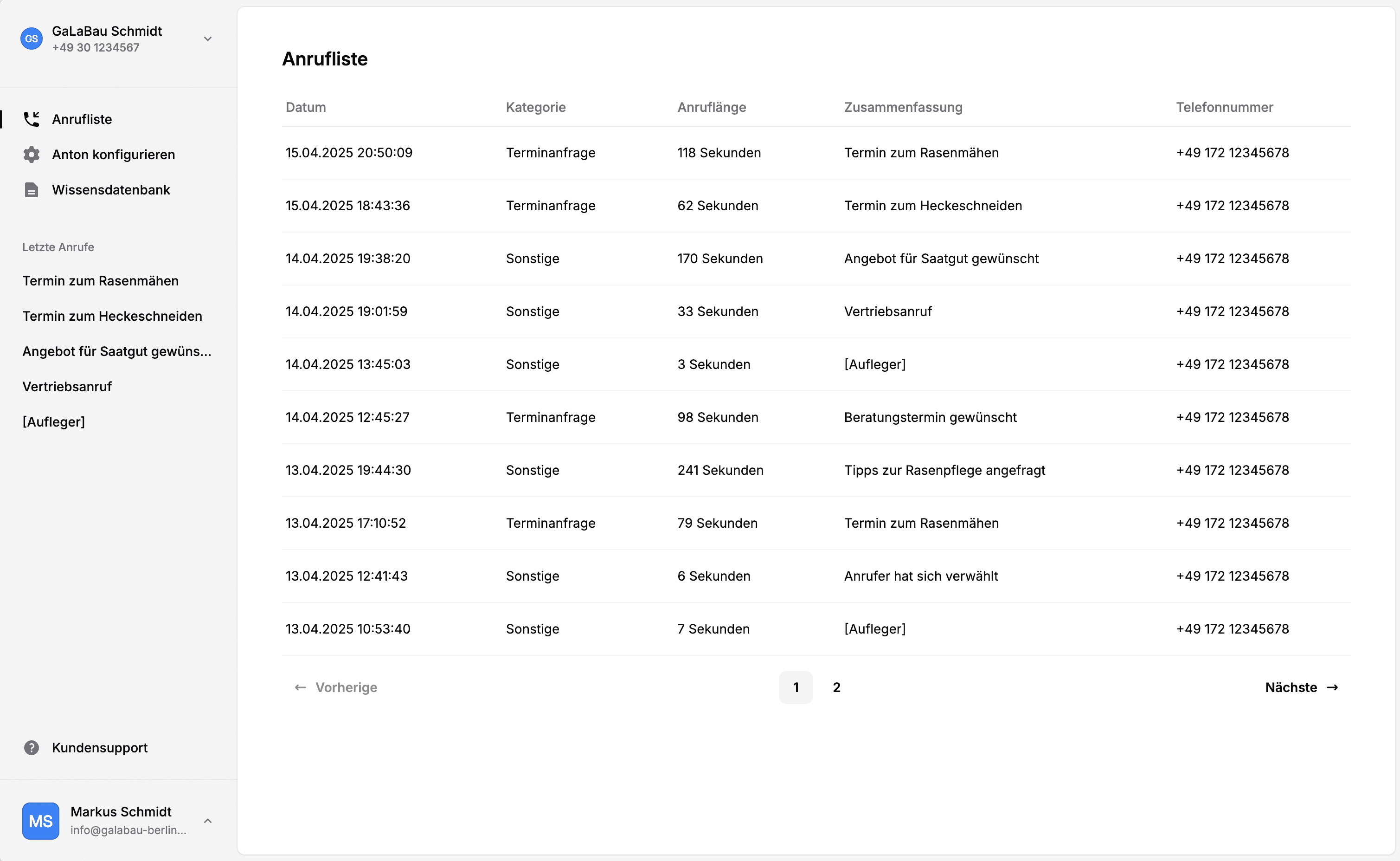 Screenshot des Anton-Kundenportals